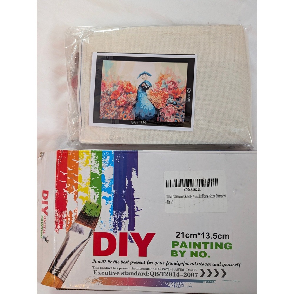 TUMOVO Peacock Paint by Number Kit 16x20 Frameless DIY Canvas Art TUMOVO
